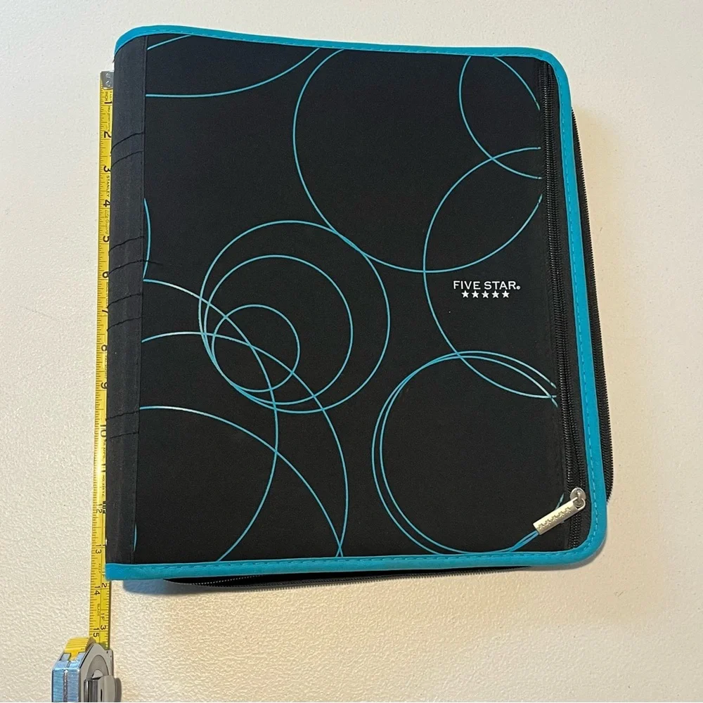 Five Star Black & Teal Zippered 3 Ring Pocketed Pencil Pouch Notebook